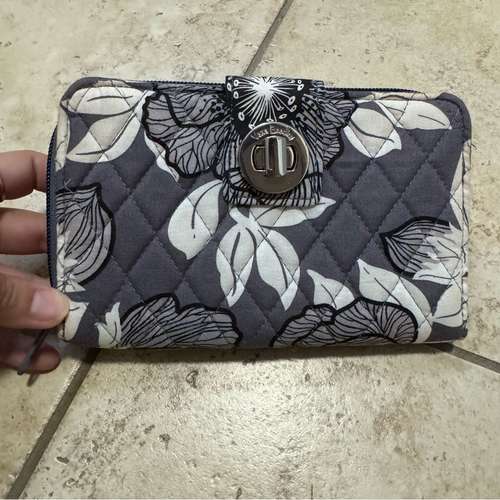 Vera Bradley Gray & Off White Quilted Floral Wallet